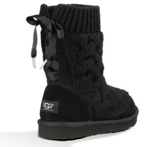 UGG Isla Knit black sweater lace up boots size 8